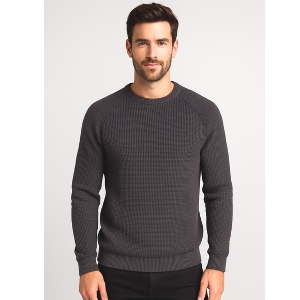 Review Gray Waffle Knit Raglan Long Sleeve Cotton Sweater XL Casual Preppy 77-23